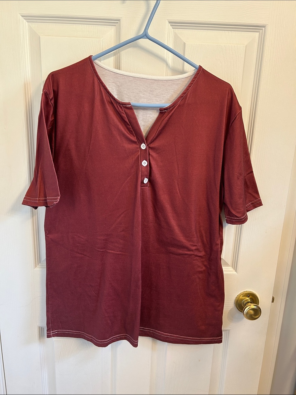Women's Burgundy Short-Sleeve Henley Tee